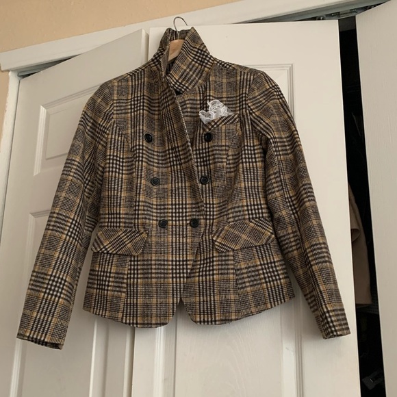 Plaid yellow wool blend blazer - Picture 1 of 11